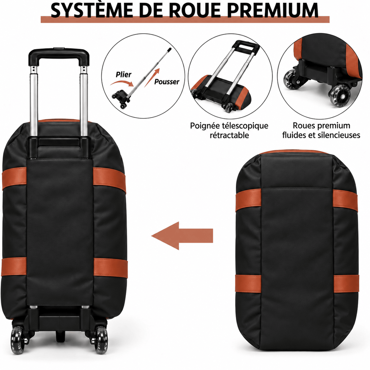 Sac de voyage noir à roulettes imperméable RAVELEE