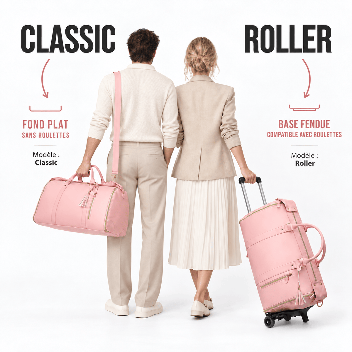 Sac de voyage rose à roulettes imperméable RAVELEE