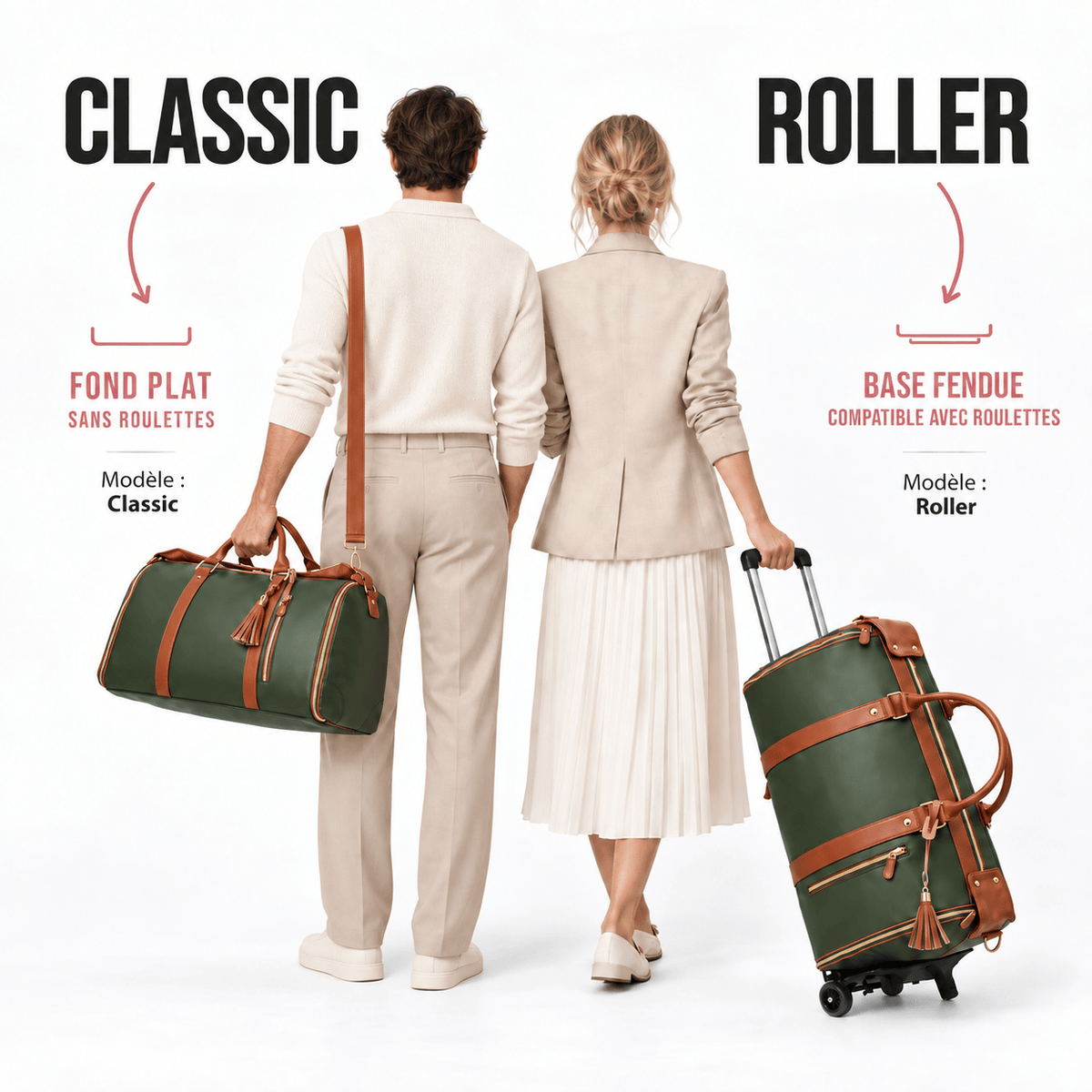 Sac de voyage vert à roulettes imperméable RAVELEE