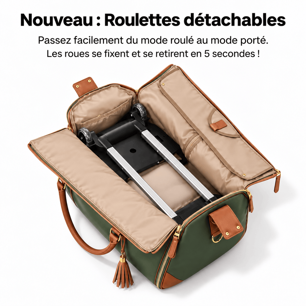 Sac de voyage vert à roulettes imperméable RAVELEE