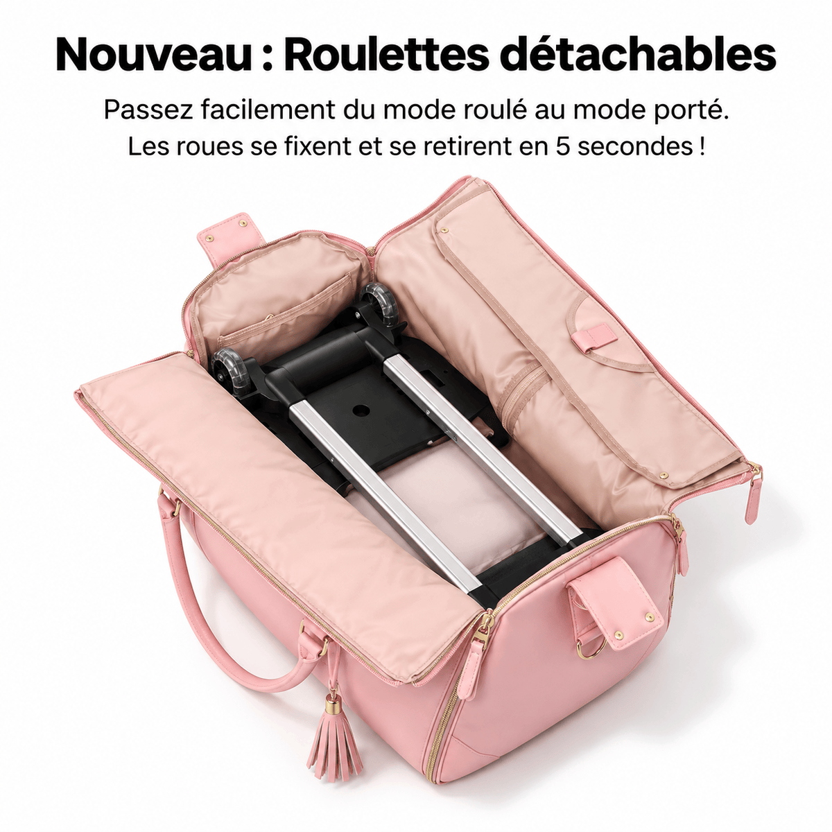 Sac de voyage rose à roulettes imperméable RAVELEE